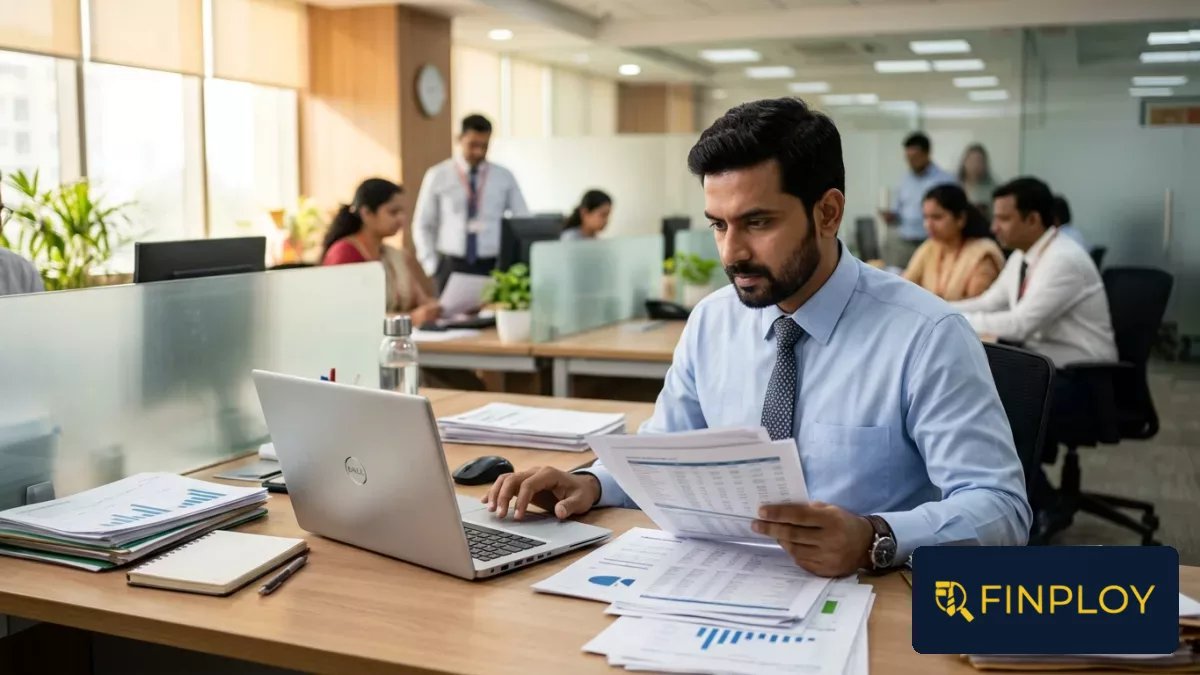 An Indian professional reviewing compensation structures and calculating monthly in-hand salary from CTC.